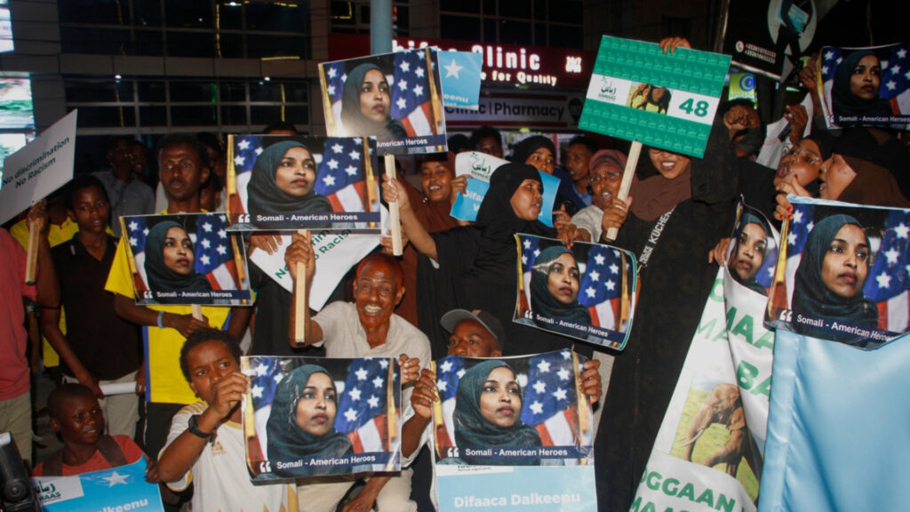 Somalis protest in Mogadishu over Trump’s ‘garbage’ remarks against immigrants Protesters hold photos of U.S. Rep. Ilhan Omar during a demonstration in Mogadishu, Somalia, Friday, Dec. 5, 2025.