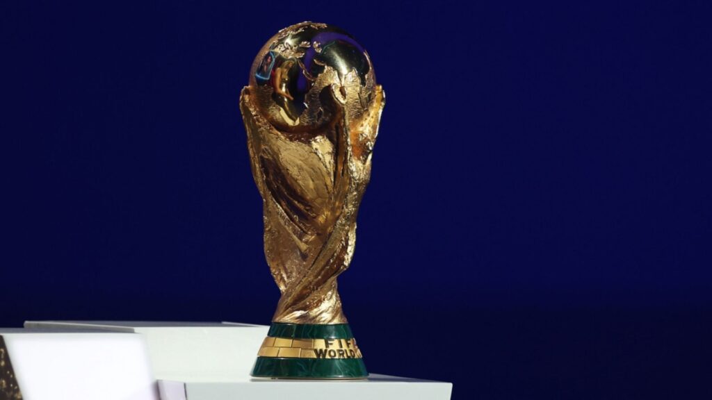 FIFA World Cup trophy is displayed during the draw for the 2026 soccer World Cup at the Kennedy Center in Washington, Friday, Dec. 5, 2025.
